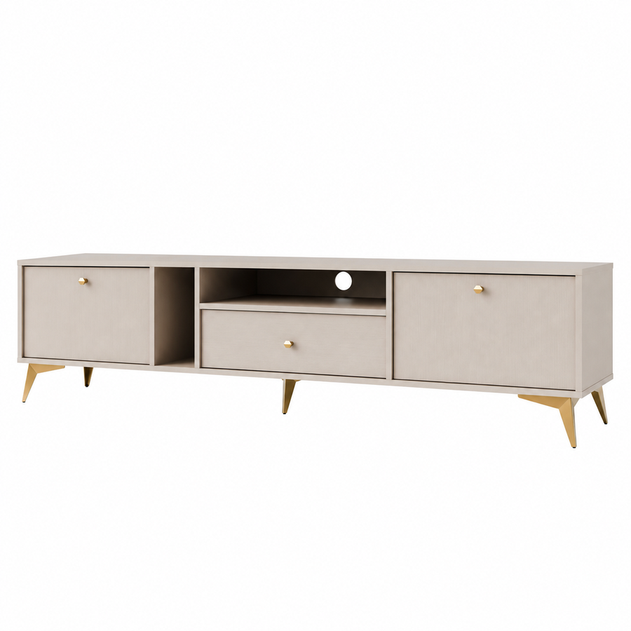Meuble TV LUCCA 2 portes 1 tiroir 180 cm – Beige sable – studio nuveria