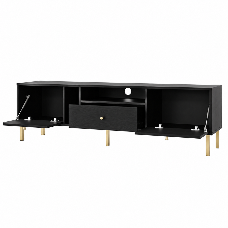 Meuble TV MODENA 2 portes 1 tiroir 180 cm – Noir graphite – studio nuveria