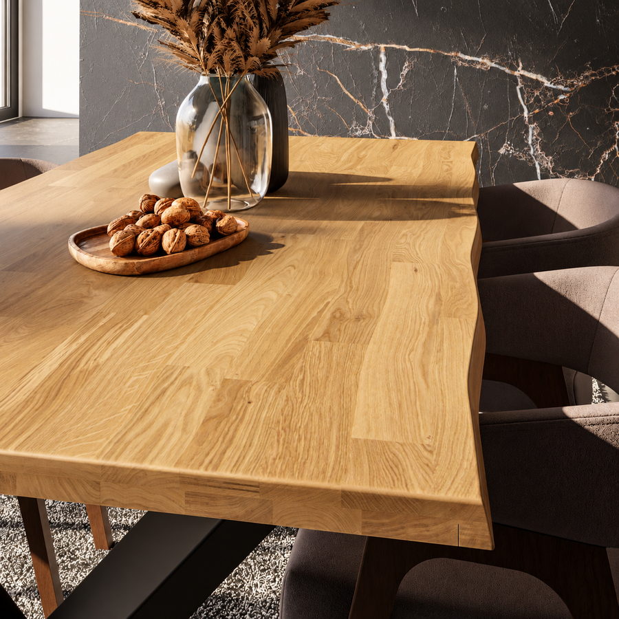 Table en chêne massif CORTINA bords organiques 180 × 100 cm – studio nuveria