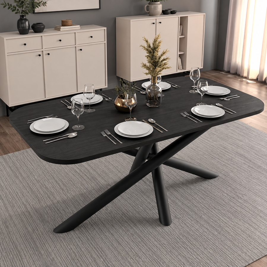 Table à manger AMALFI 185 × 90 cm – Frêne noir – studio nuveria