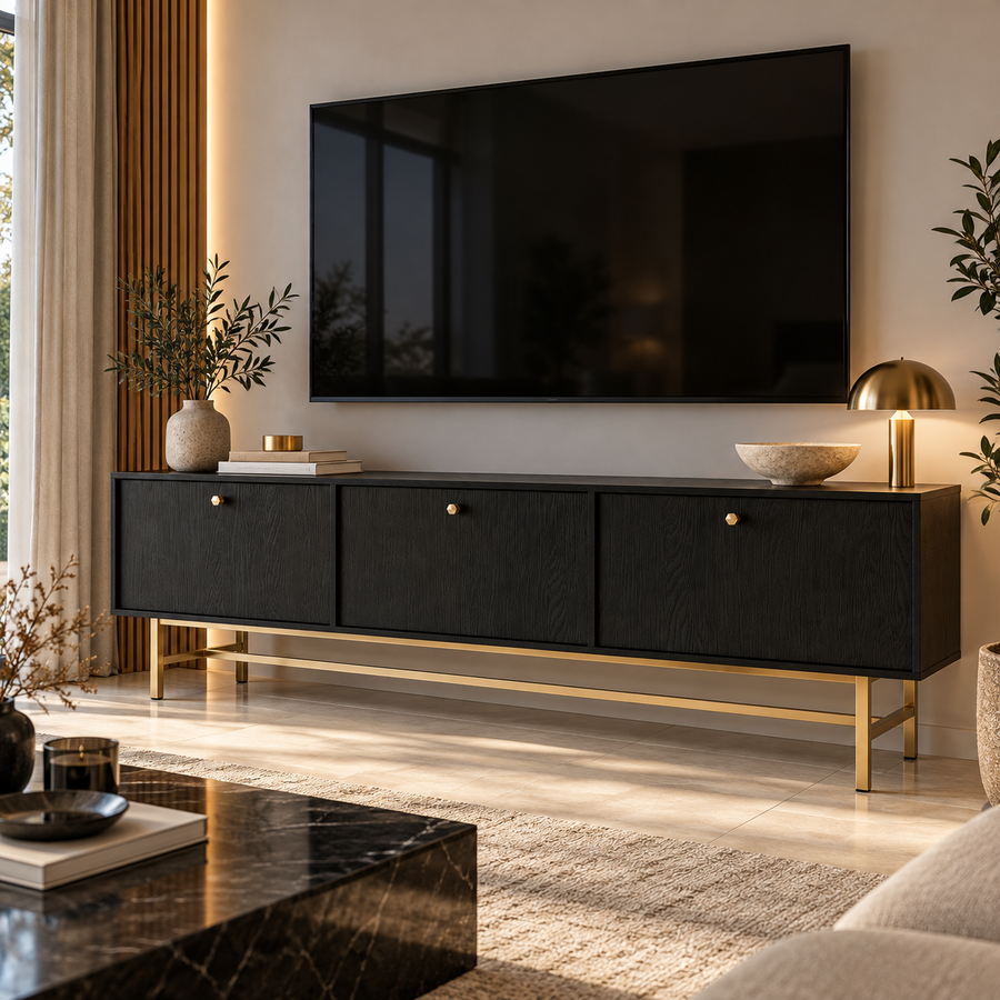 Meuble TV VERONA 3 portes 180 cm – Noir graphite – studio nuveria