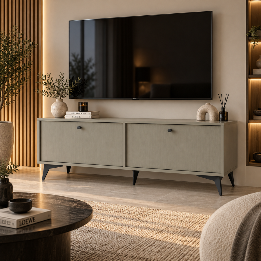Meuble TV LUCCA 2 portes 120 cm – Vert eucalyptus – studio nuveria