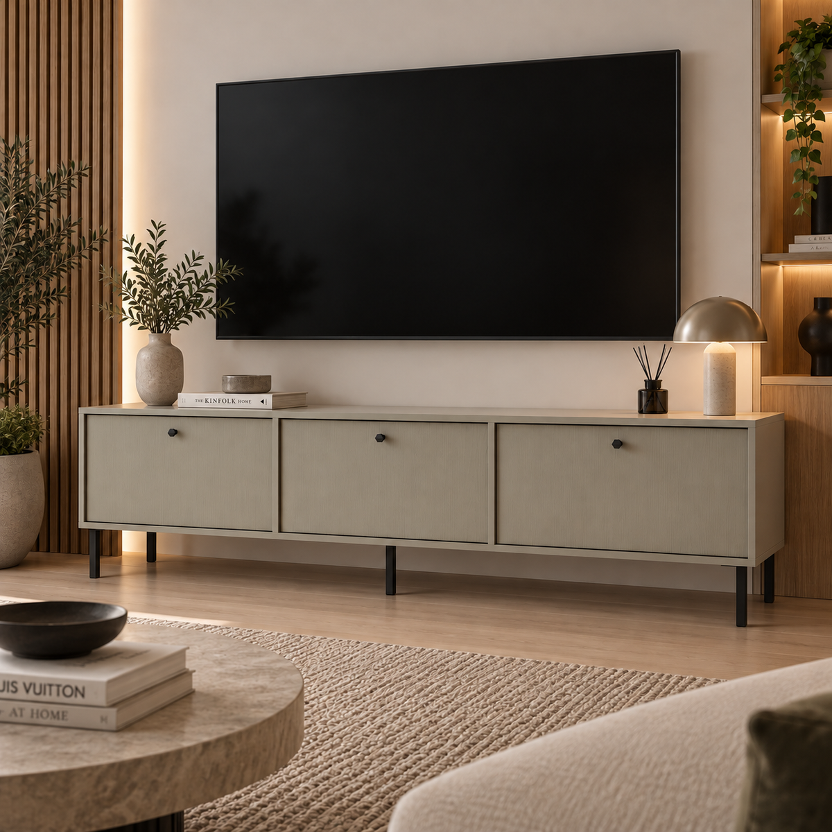Meuble TV MODENA 3 portes 180 cm – Vert eucalyptus – studio nuveria