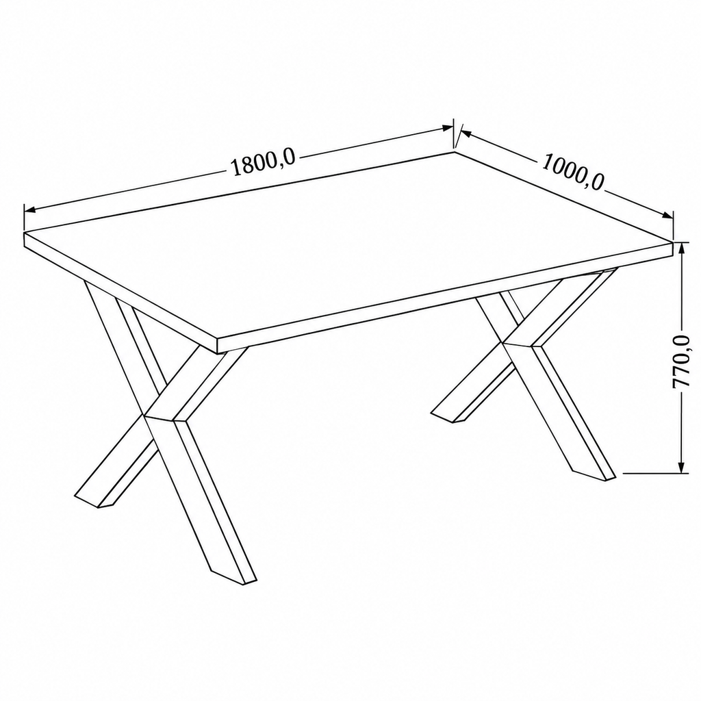 Dimensions Table en chêne massif CORTINA bords organiques 180 × 100 cm