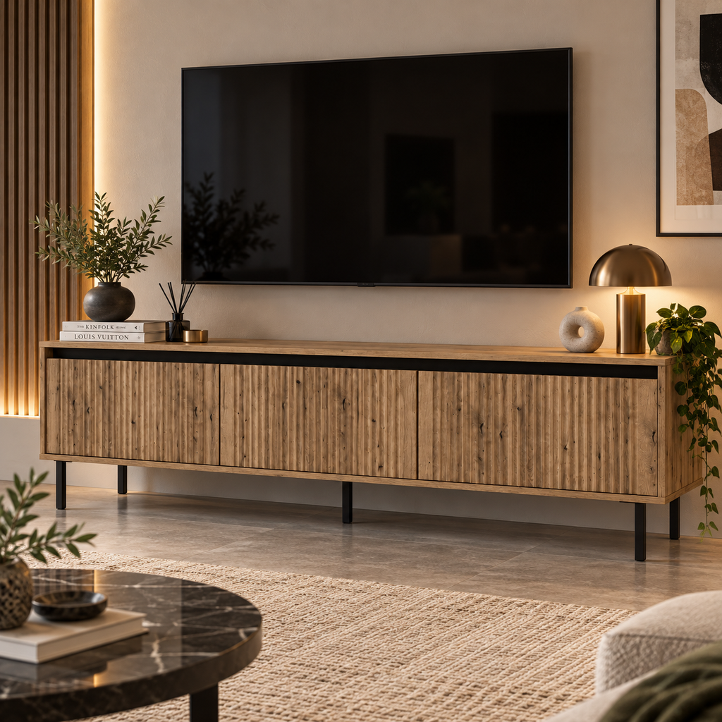 Meuble TV SIENA 3 tiroirs 179 cm – Chêne naturel – studio nuveria