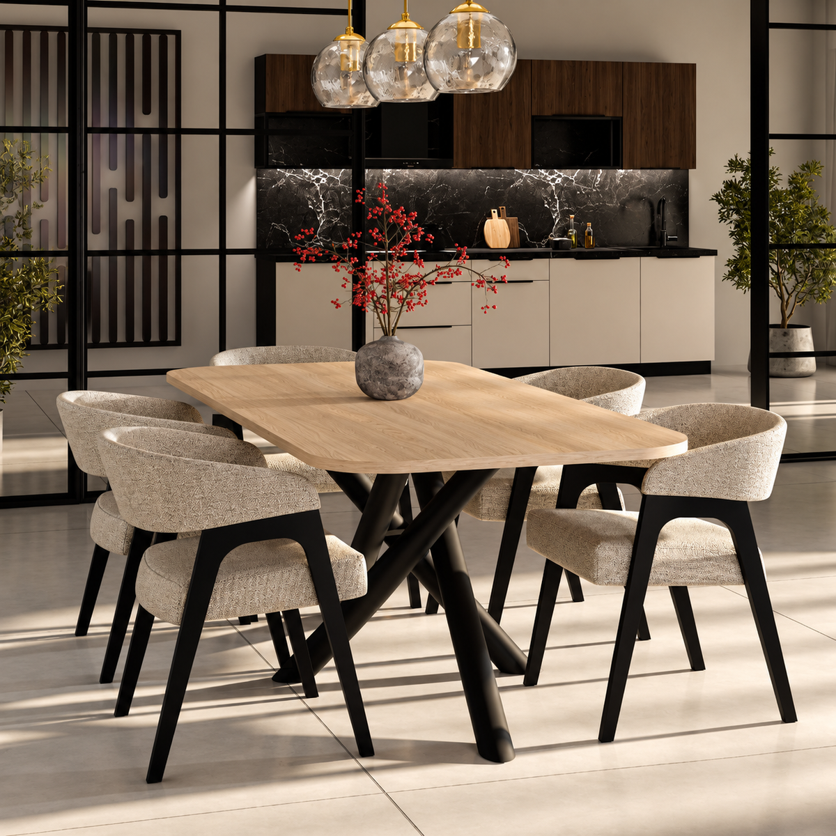 Table à manger AMALFI 185 × 90 cm – Chêne clair – studio nuveria