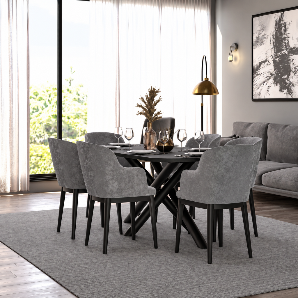 Table à manger AMALFI 185 × 90 cm – Frêne noir – studio nuveria