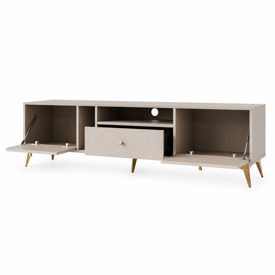 Meuble TV LUCCA 2 portes 1 tiroir 180 cm – Beige sable – studio nuveria
