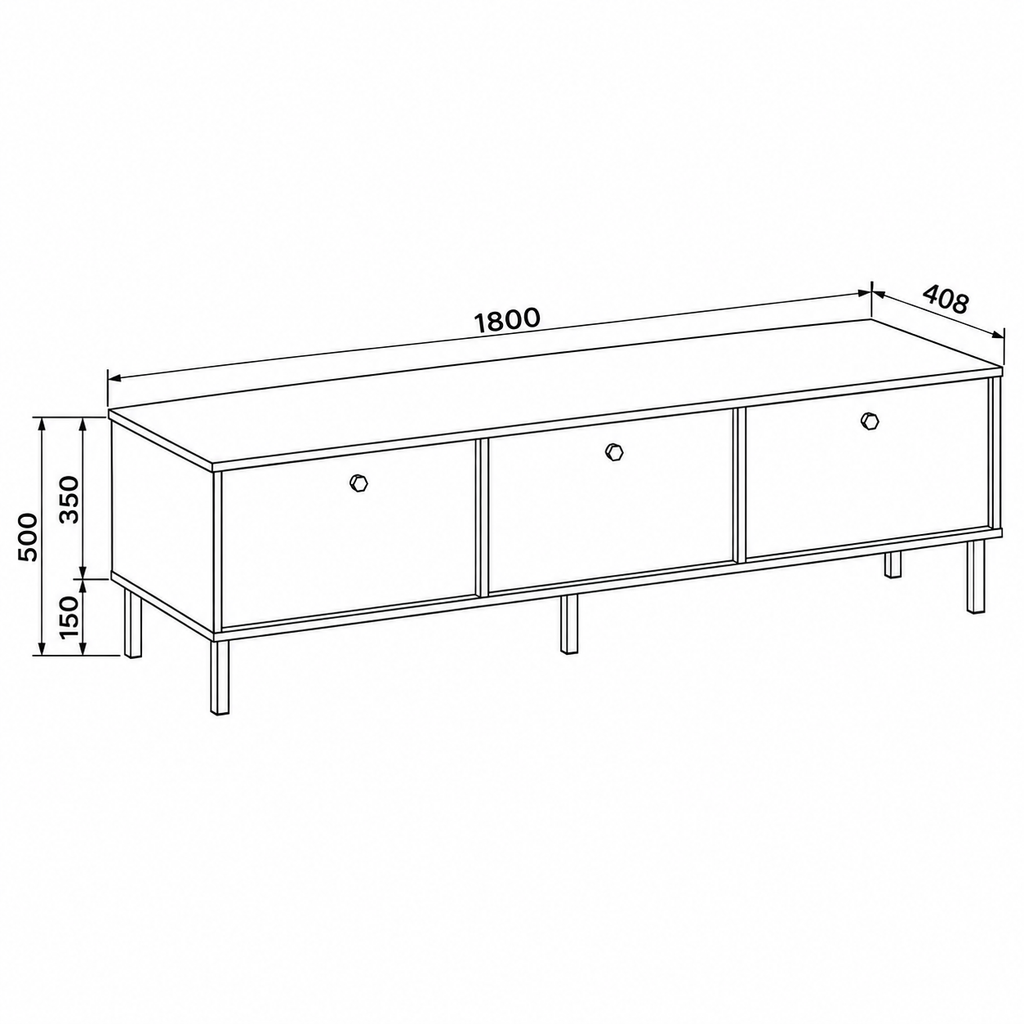 Dimensions Meuble TV MODENA 3 portes 180 cm