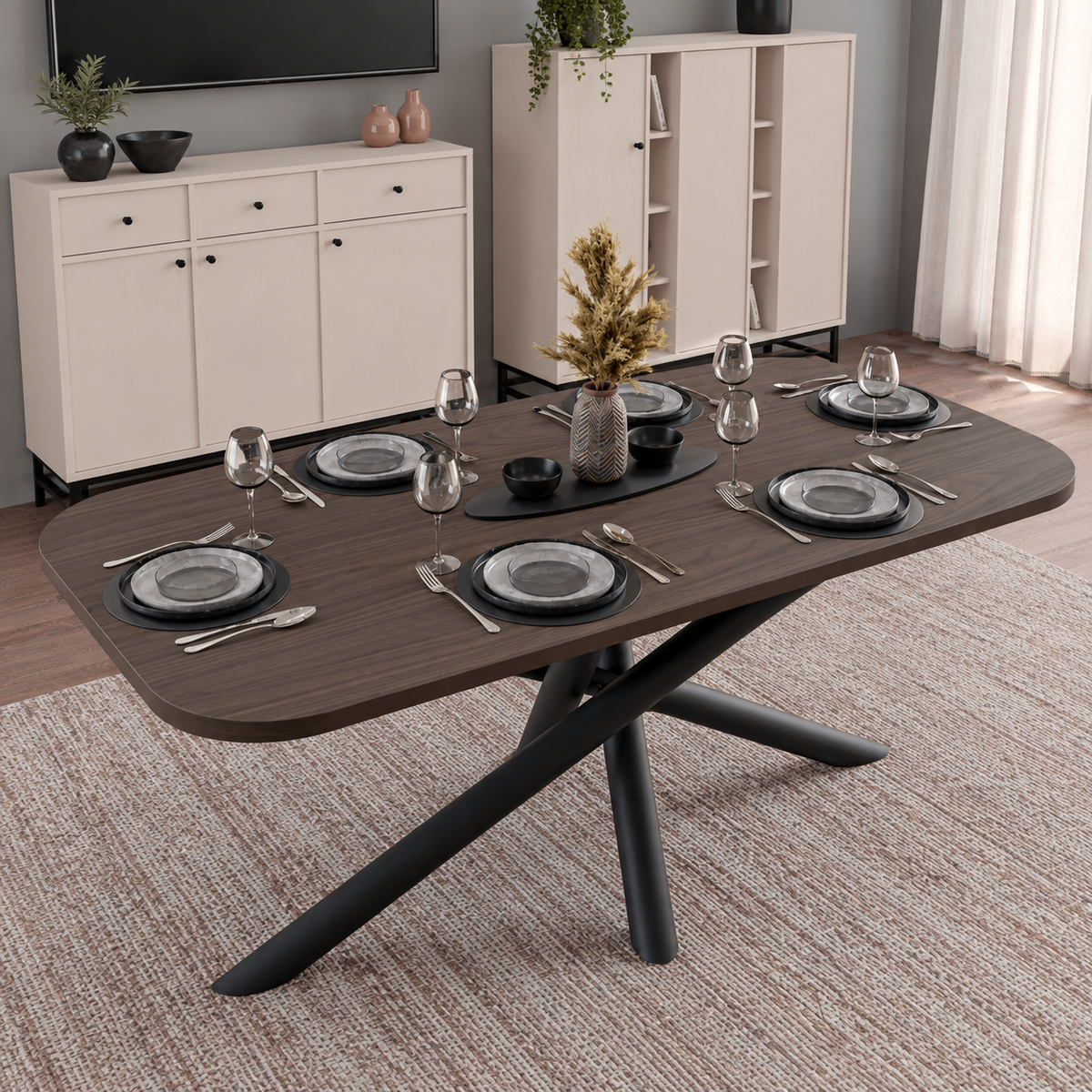 Table à manger AMALFI 185 × 90 cm – Noyer – studio nuveria