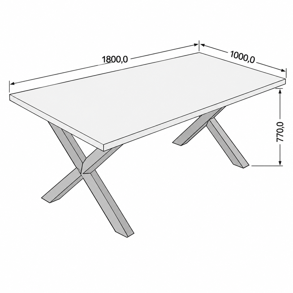 Dimensions Table en chêne massif CORTINA bords droits 180 × 100 cm