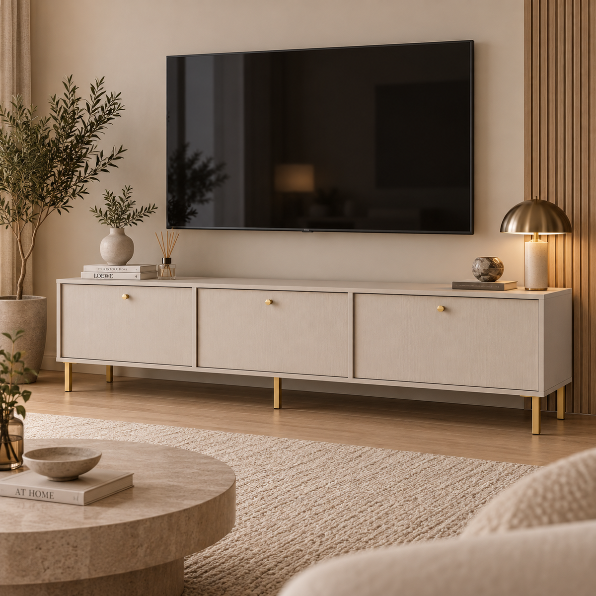 Meuble TV MODENA 3 portes 180 cm – Beige sable – studio nuveria