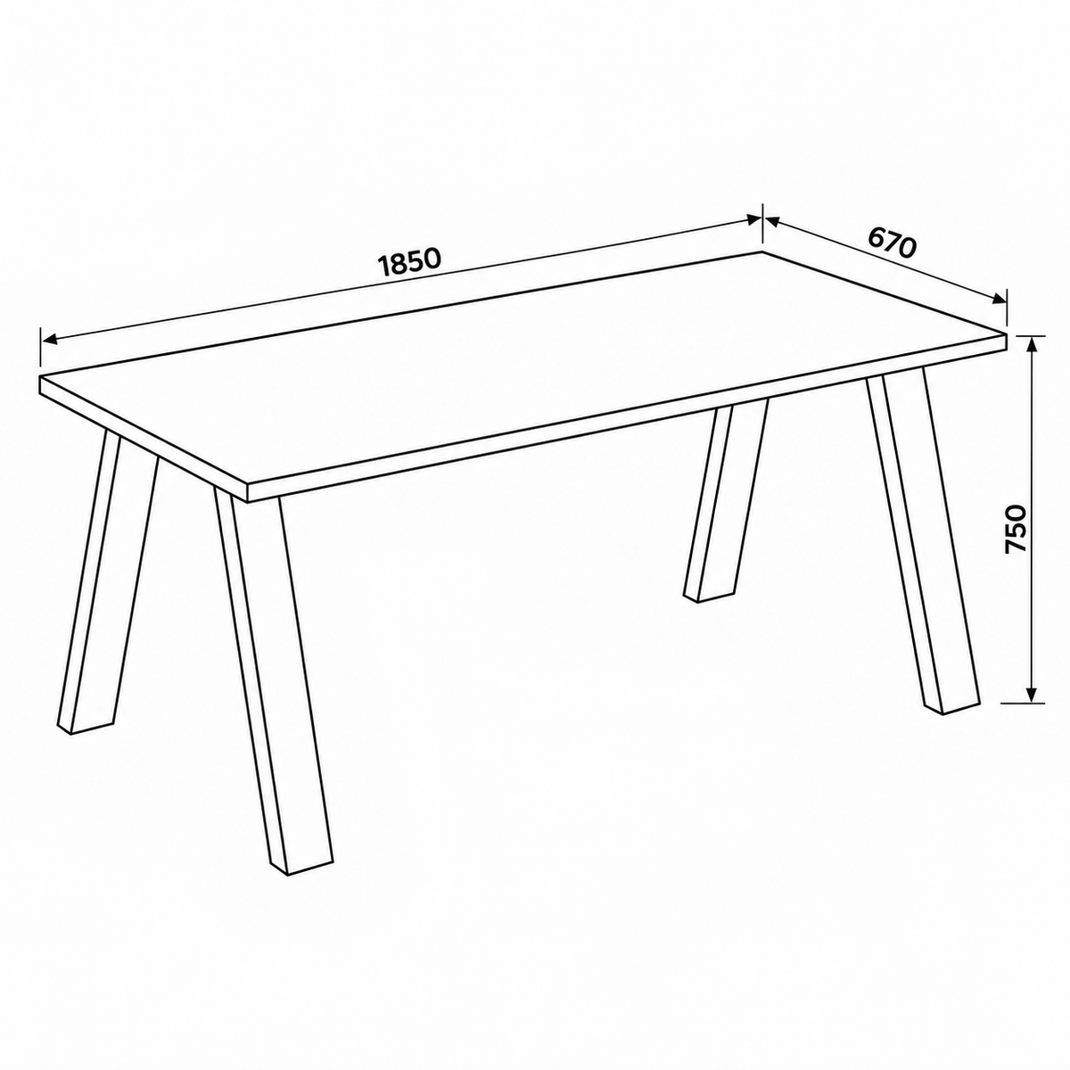 Dimensions Table à manger TORINO 185 × 67 cm
