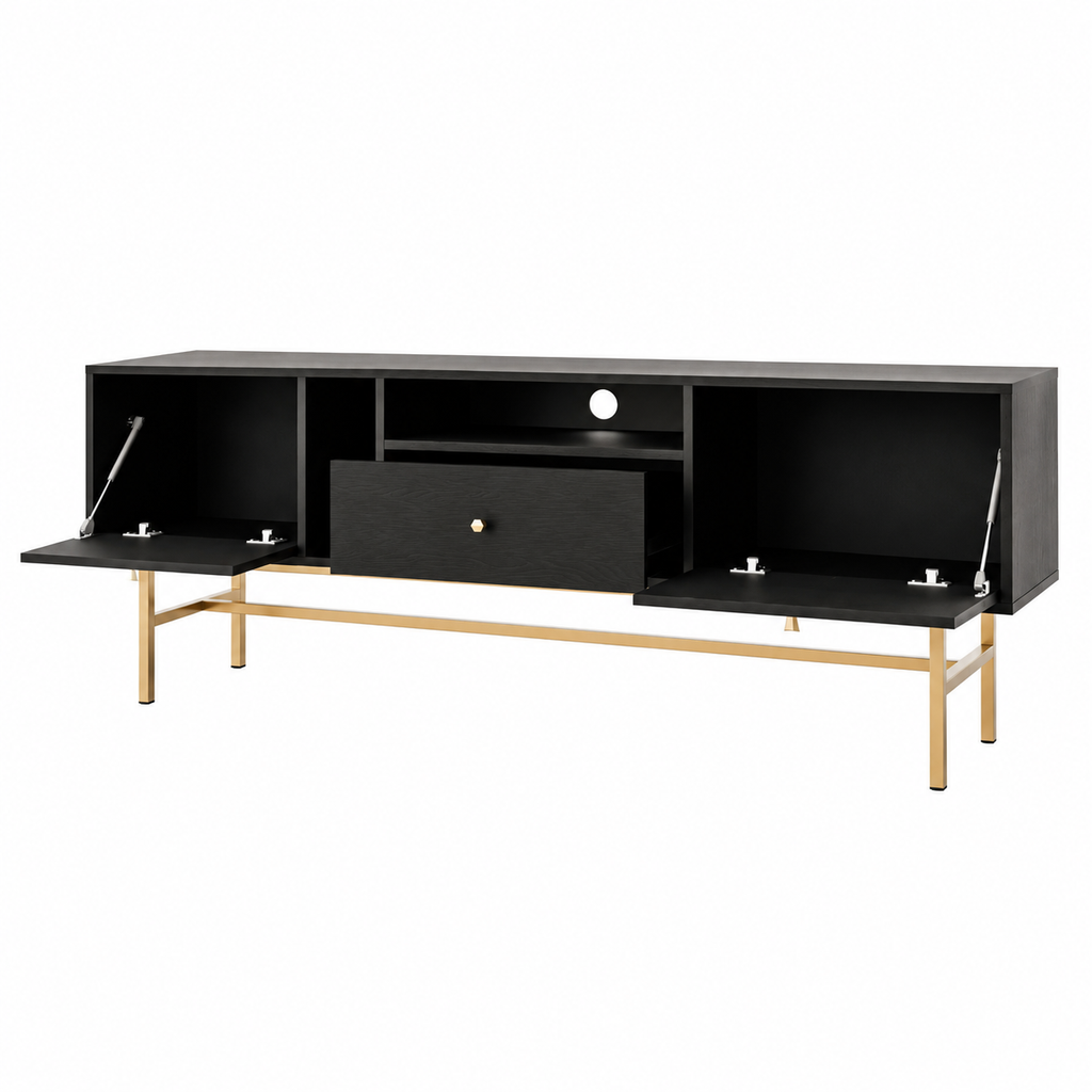 Meuble TV VERONA 2 portes 1 tiroir 180 cm – Noir graphite – studio nuveria