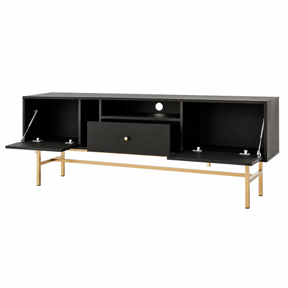 Meuble TV VERONA 2 portes 1 tiroir 180 cm – Noir graphite – studio nuveria