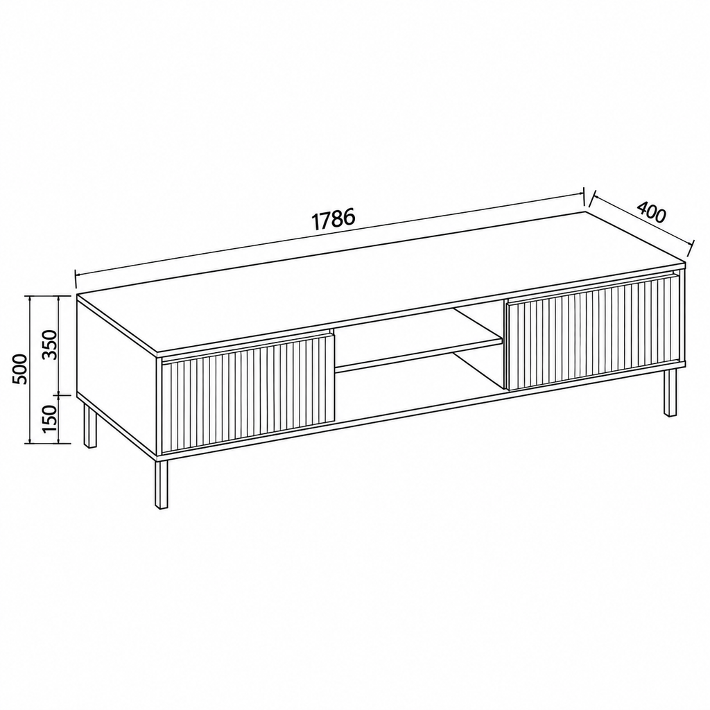 Dimensions Meuble TV SIENA 2 tiroirs et niche 179 cm