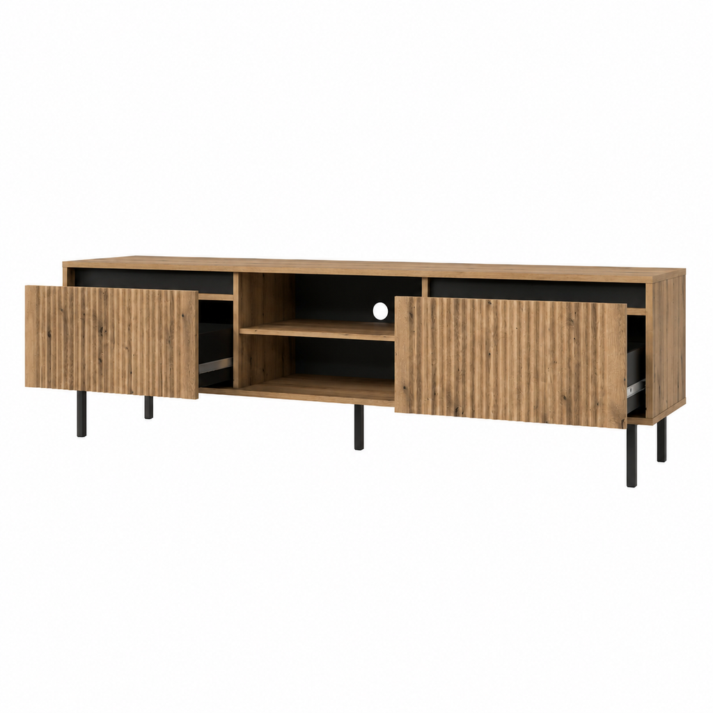Meuble TV SIENA 2 tiroirs et niche 179 cm – Chêne naturel – studio nuveria