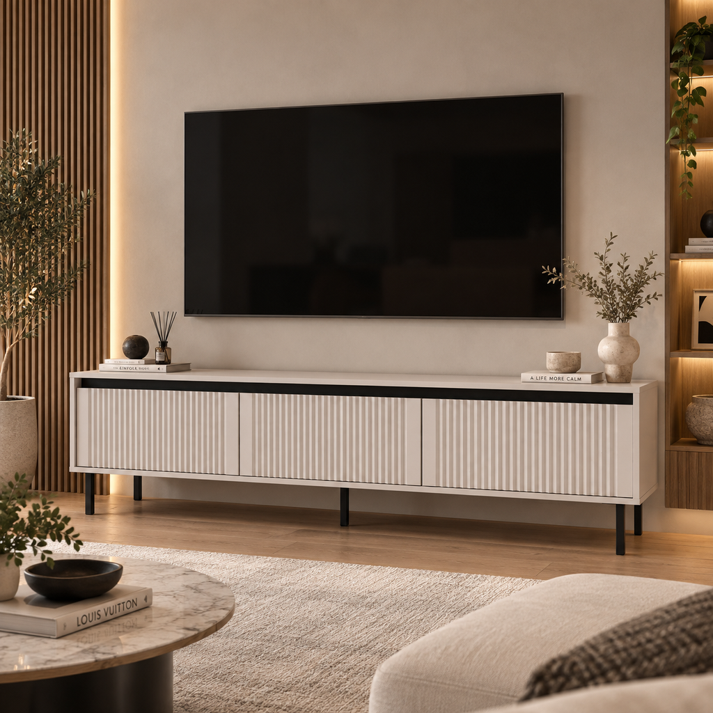 Meuble TV SIENA 3 tiroirs 179 cm – Beige sable – studio nuveria