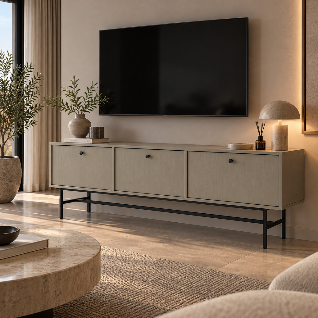 Meuble TV VERONA 3 portes 180 cm – Vert eucalyptus – studio nuveria