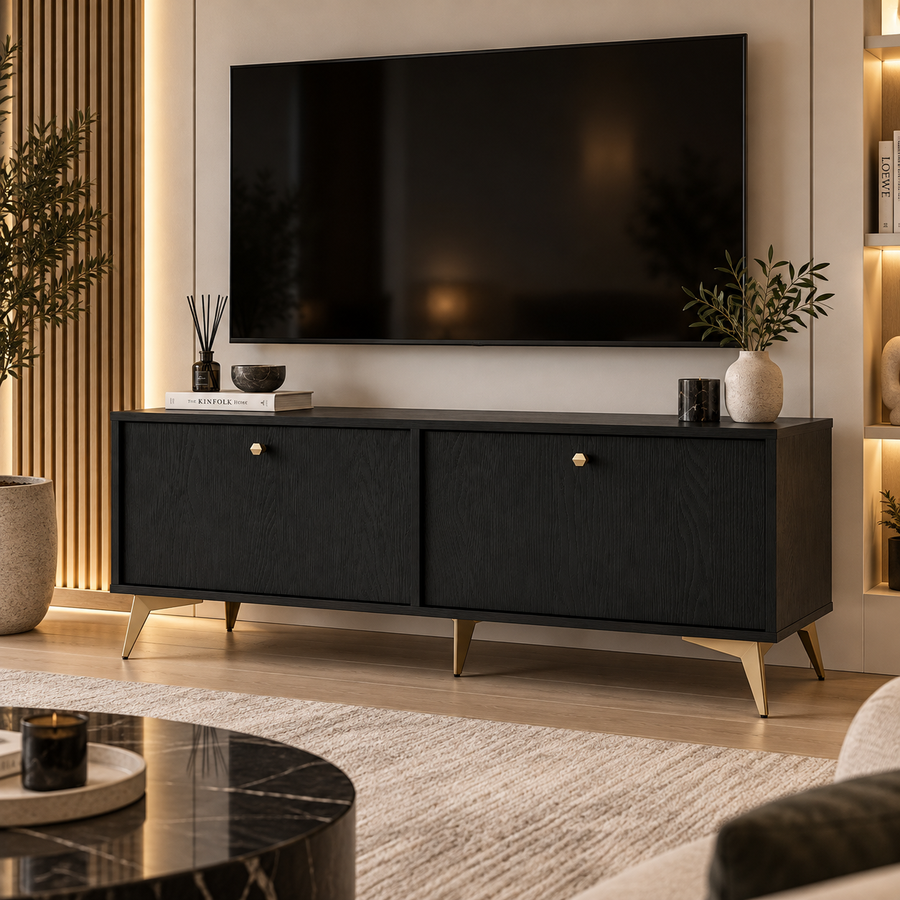 Meuble TV LUCCA 2 portes 120 cm – Noir graphite – studio nuveria