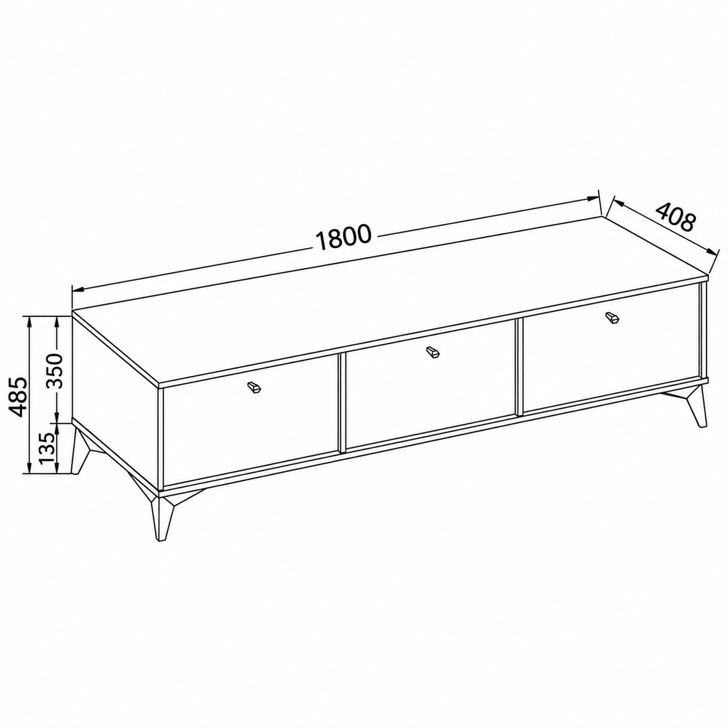Dimensions Meuble TV LUCCA 3 portes 180 cm
