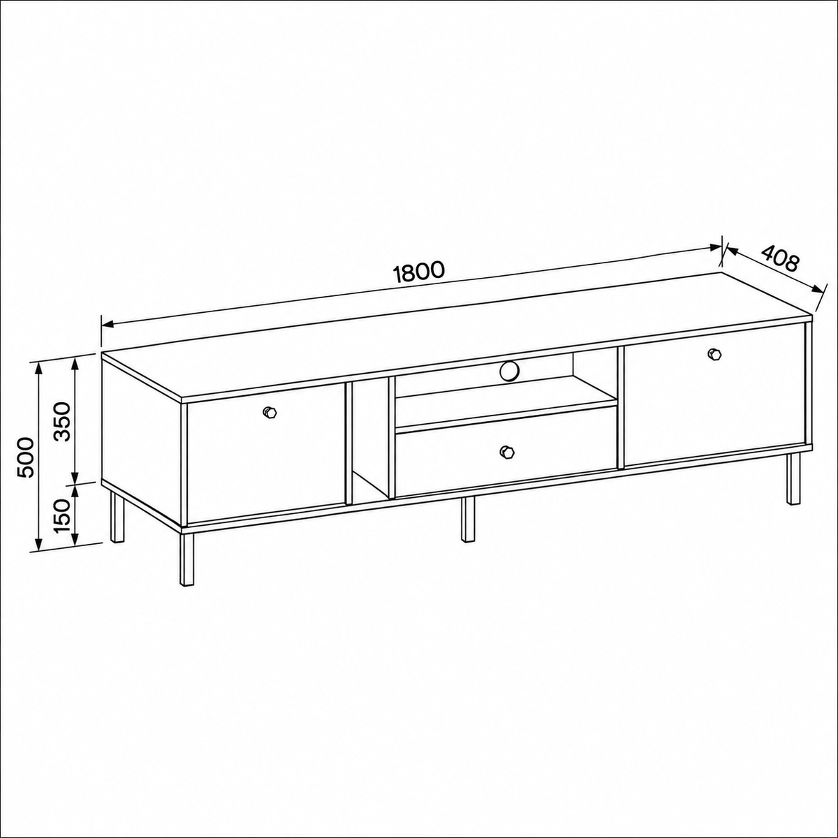 Dimensions Meuble TV MODENA 2 portes 1 tiroir 180 cm