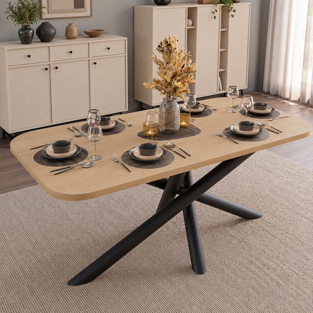 Table à manger AMALFI 185 × 90 cm – Chêne clair – studio nuveria