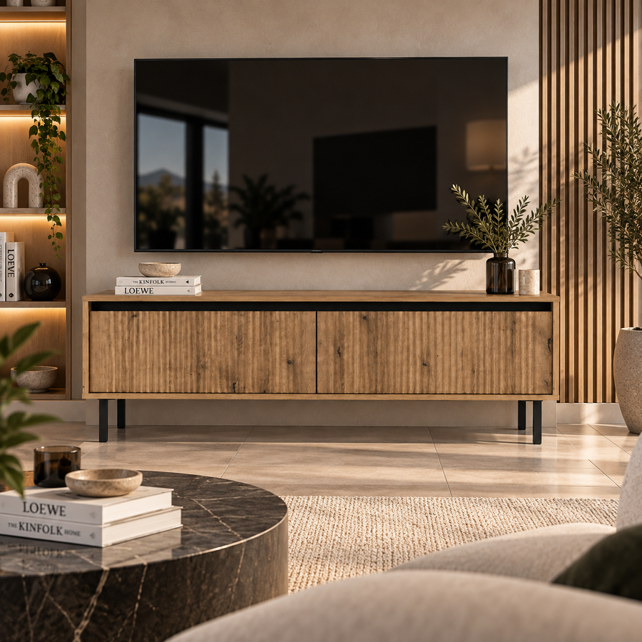 Meuble TV SIENA 2 tiroirs 140 cm – Chêne naturel – studio nuveria