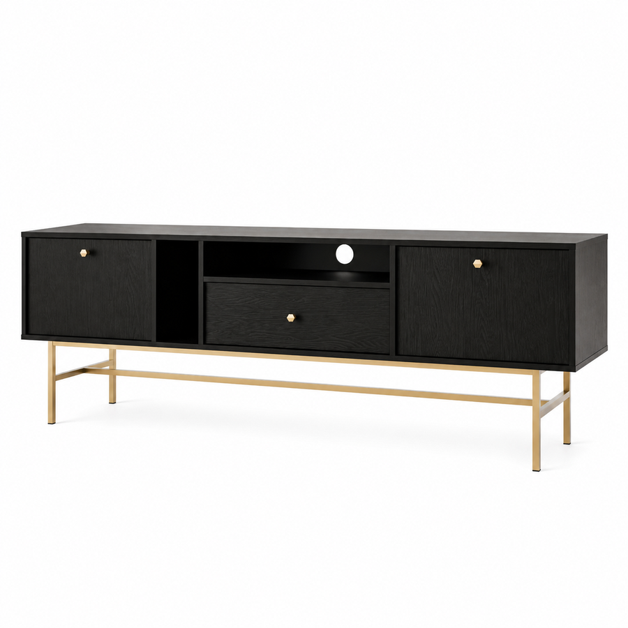 Meuble TV VERONA 2 portes 1 tiroir 180 cm – Noir graphite – studio nuveria