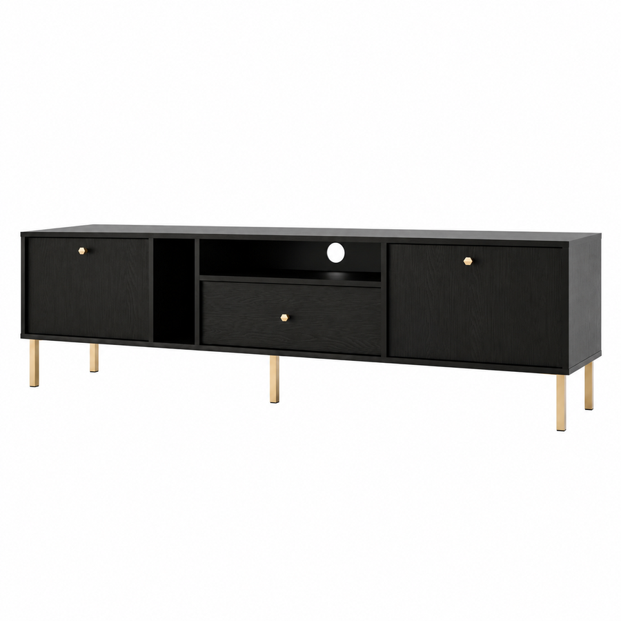 Meuble TV MODENA 2 portes 1 tiroir 180 cm – Noir graphite – studio nuveria