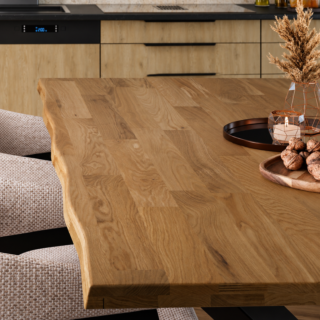 Table en chêne massif CORTINA bords organiques 180 × 100 cm – studio nuveria