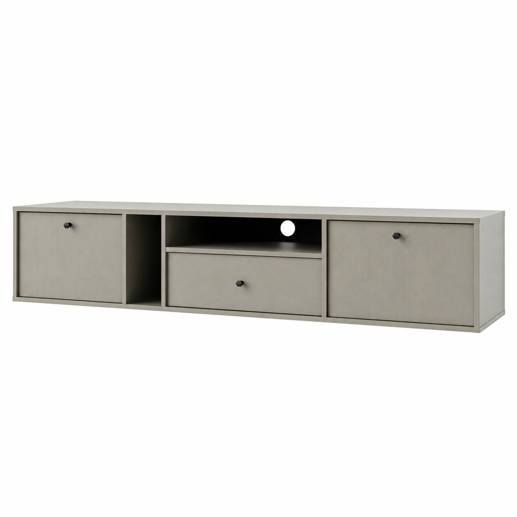 Meuble TV suspendu SORA 2 portes 1 tiroir 180 cm – Vert eucalyptus – studio nuveria