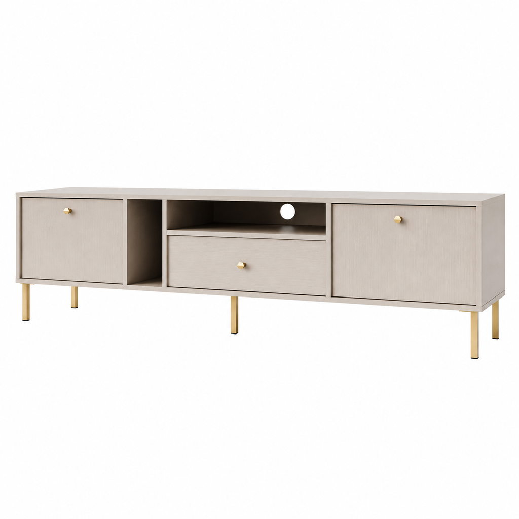 Meuble TV MODENA 2 portes 1 tiroir 180 cm – Beige sable – studio nuveria