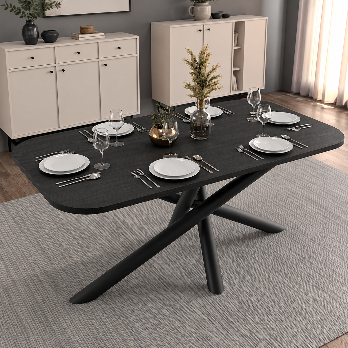 Table à manger AMALFI 185 × 90 cm – Frêne noir – studio nuveria