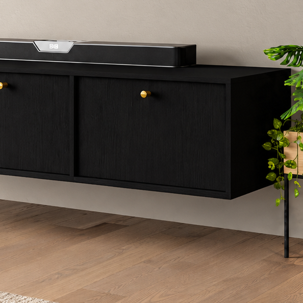 Meuble TV suspendu SORA 3 portes 180 cm – Noir graphite – studio nuveria