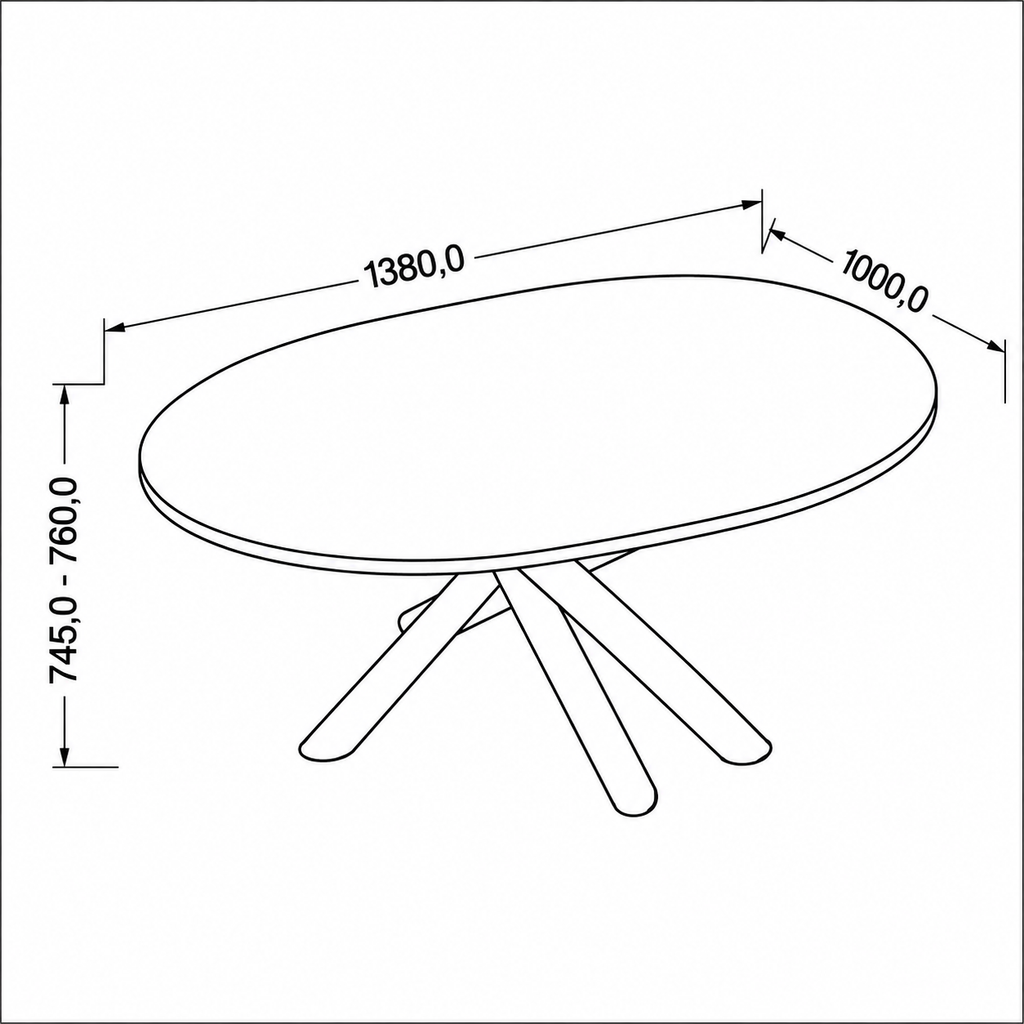 Dimensions Table ovale AMALFI 138 × 100 cm
