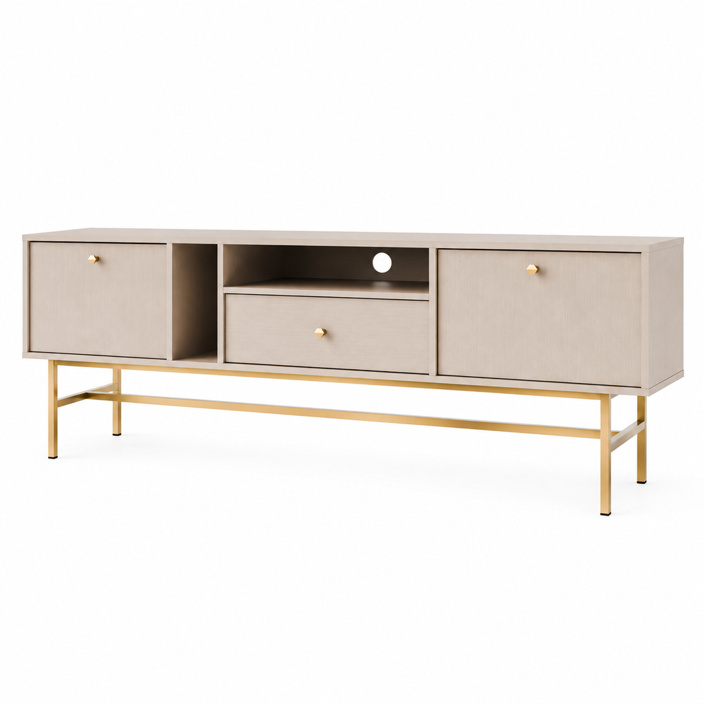 Meuble TV VERONA 2 portes 1 tiroir 180 cm – Beige sable – studio nuveria