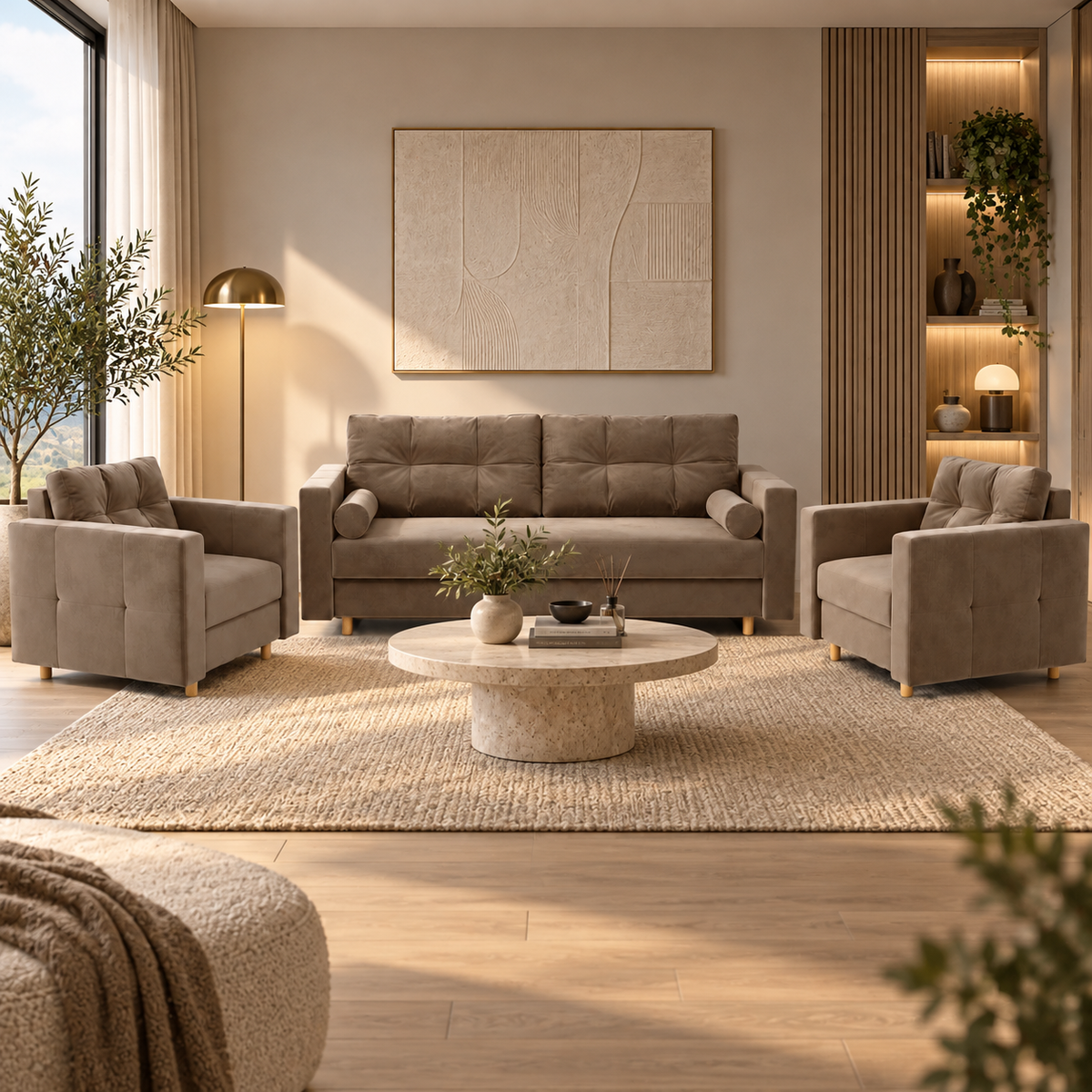 Ensemble salon PORTO 3+1+1 – Beige – studio nuveria