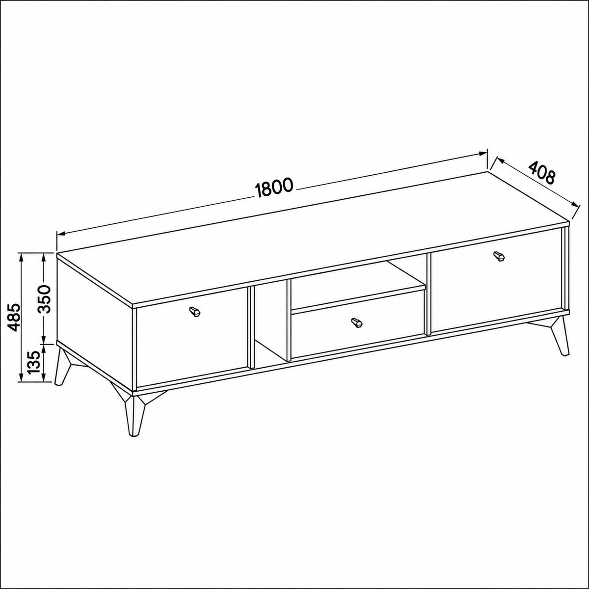 Dimensions Meuble TV LUCCA 2 portes 1 tiroir 180 cm