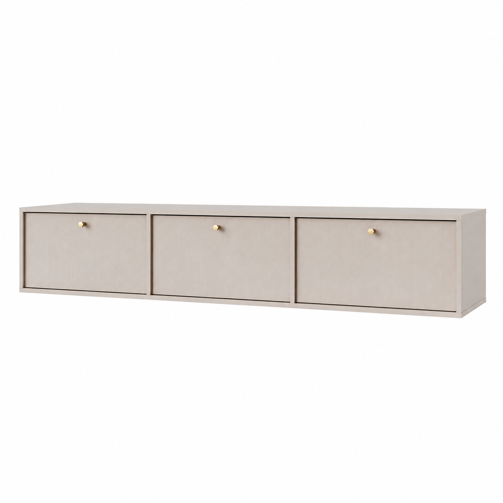 Meuble TV suspendu SORA 3 portes 180 cm – Beige sable – studio nuveria