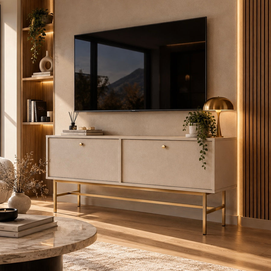 Meuble TV VERONA 2 portes 120 cm – Beige sable – studio nuveria