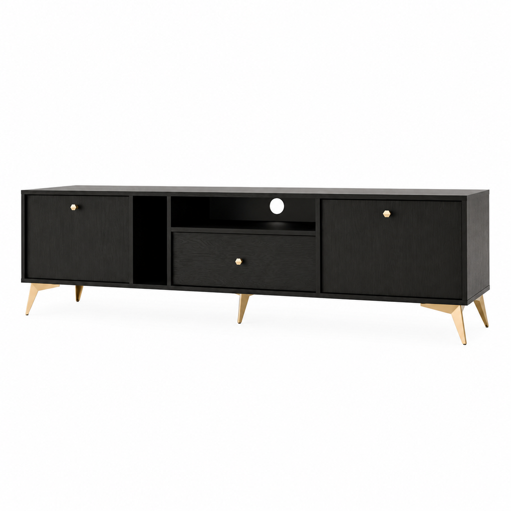 Meuble TV LUCCA 2 portes 1 tiroir 180 cm – Noir graphite – studio nuveria