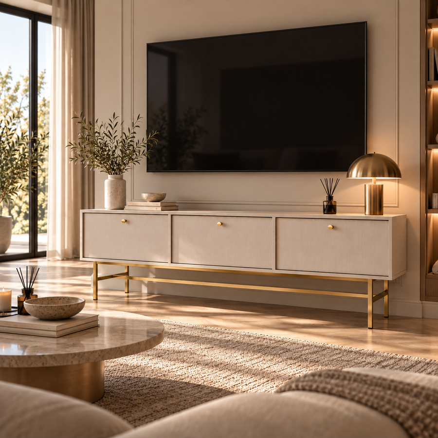 Meuble TV VERONA 3 portes 180 cm – Beige sable – studio nuveria