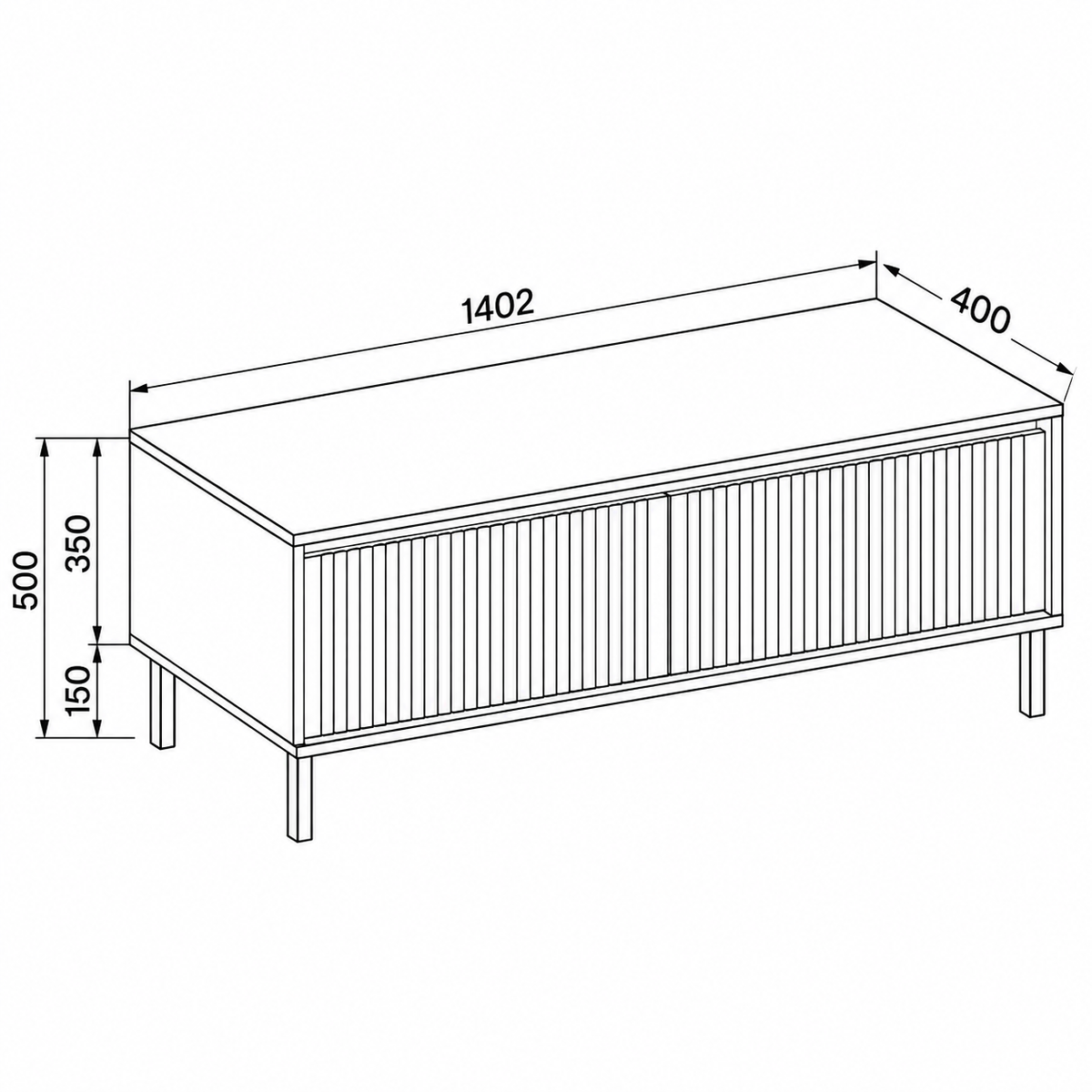 Dimensions Meuble TV SIENA 2 tiroirs 140 cm