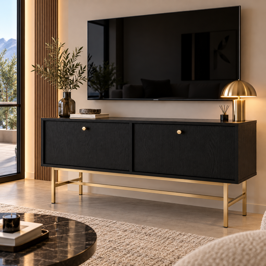 Meuble TV VERONA 2 portes 120 cm – Noir graphite – studio nuveria