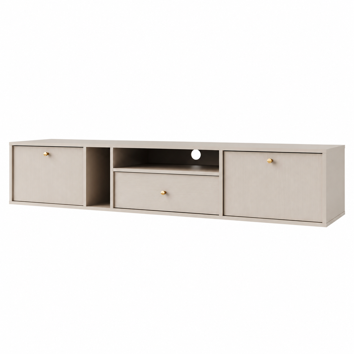 Meuble TV suspendu SORA 2 portes 1 tiroir 180 cm – Beige sable – studio nuveria