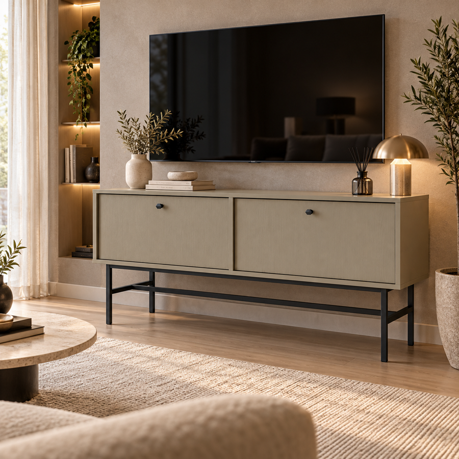Meuble TV VERONA 2 portes 120 cm – Vert eucalyptus – studio nuveria