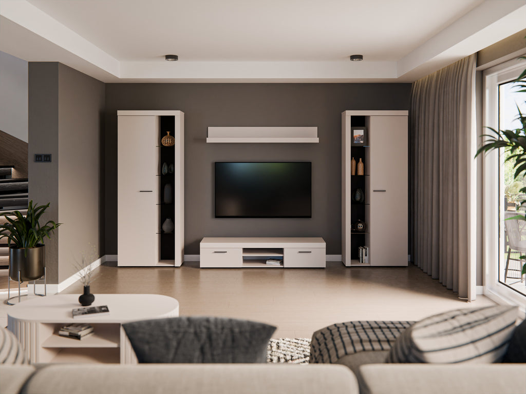 Ensemble meuble TV mural BRERA 300 cm – Beige sable – studio nuveria