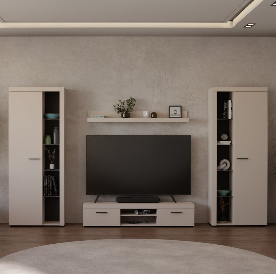 Ensemble meuble TV mural BRERA 300 cm – Beige sable – studio nuveria