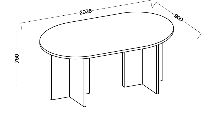 Dimensions Table ovale ELBA 204 × 90 cm